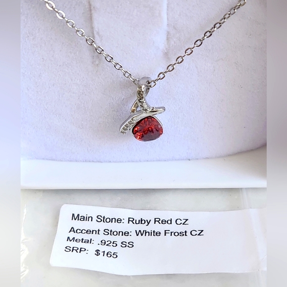 NWT Ryze Ruby Red & White Frost Cubic Zirconia .925 Sterling Silver Necklace - Picture 6 of 9